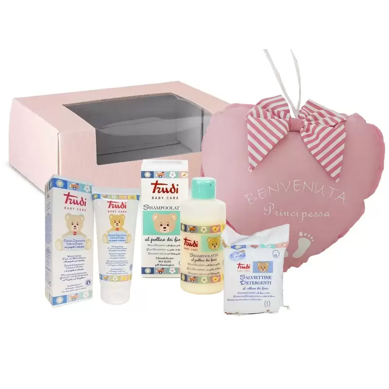 CONFEZIONE REGALO NASCITA CON FIOCCO CUORE PRINCIPESSA