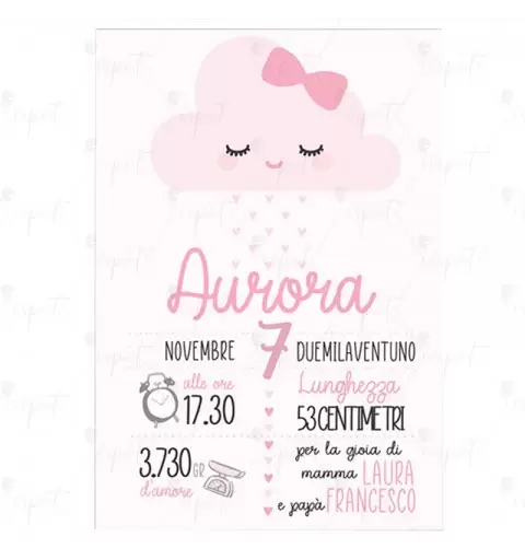 CARTELLONE NASCITA NUVOLETTA ROSA CLOUD