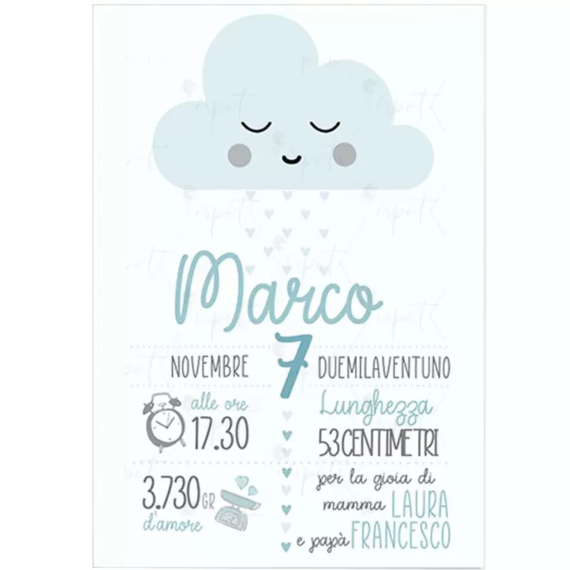 CARTELLONE NASCITA NUVOLETTA CELESTE CLOUD