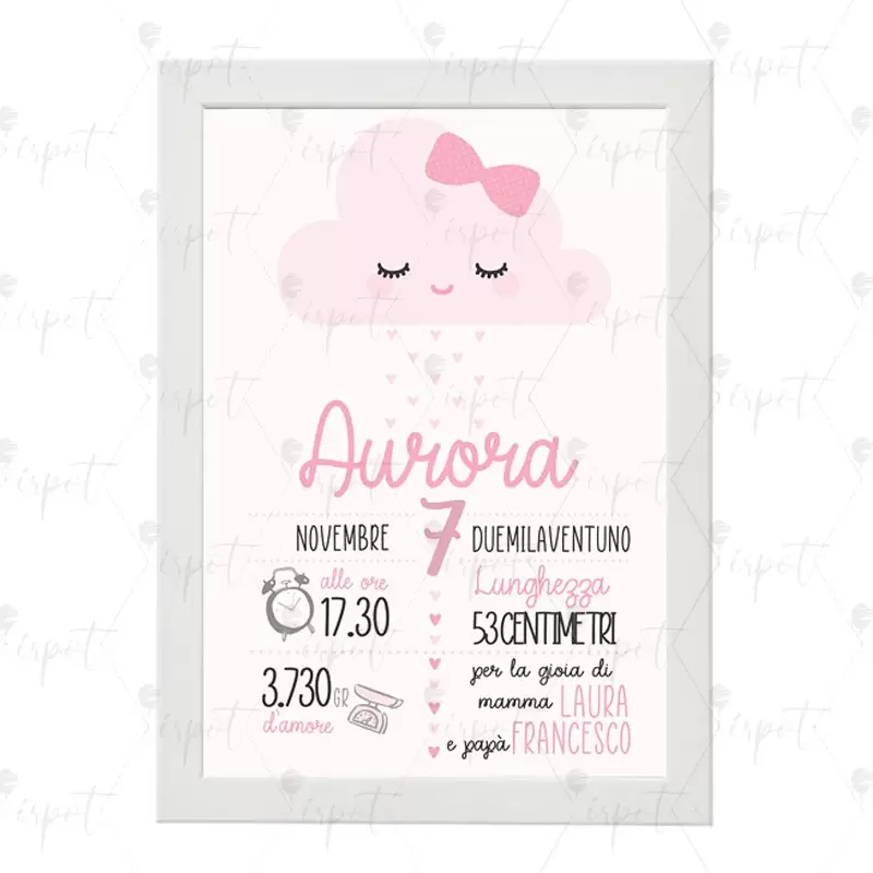 QUADRETTO NASCITA NUVOLETTA ROSA