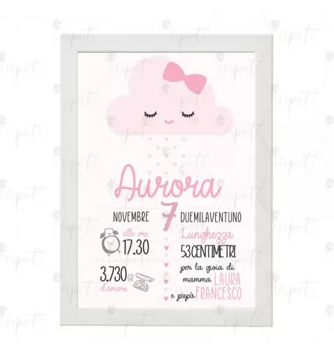QUADRETTO NASCITA NUVOLETTA ROSA