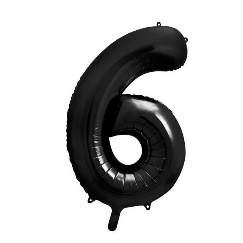 Palloncino numero \'\' 6 \'\' in lamina metallica nero 86 cm 34\'\' FB1M-6-010