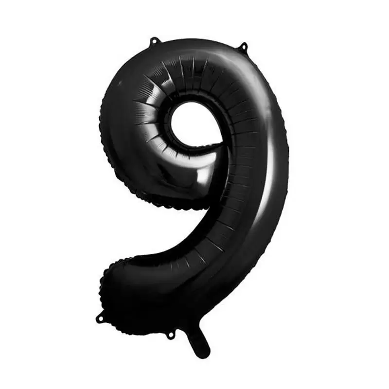 Palloncino numero \'\' 9 \'\' in lamina metallica nero 86 cm 34\'\' FB1M-9-010