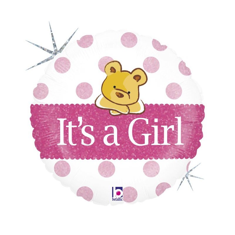 Palloncino Foil olografico it\'s a girl con orsetto 86827H 46 cm