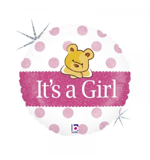 Palloncino Foil olografico it\'s a girl con orsetto 86827H 46 cm