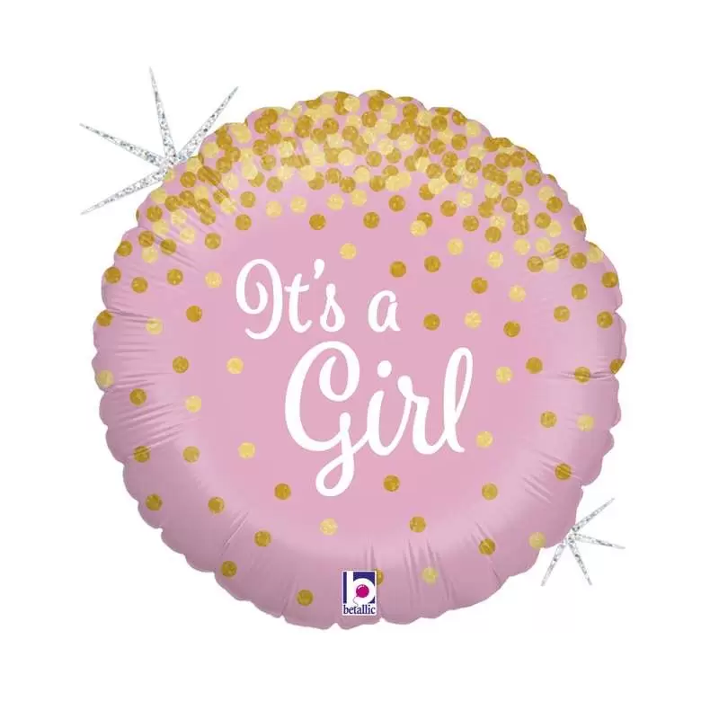 Palloncino Foil rosa glitter ologrtafico It\'s a gilr 36586GH 46 cm