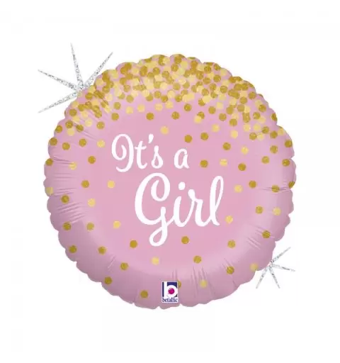 Palloncino Foil rosa glitter ologrtafico It\'s a gilr 36586GH 46 cm