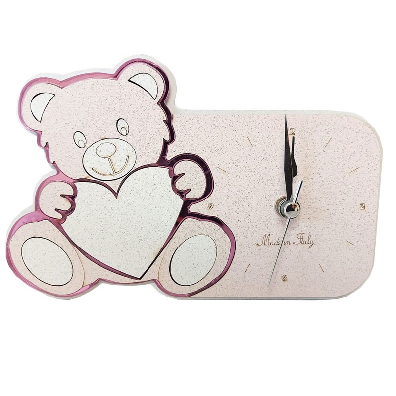 Orologio orsetto rosa 17 x 12 cm 640X245 in scatola regalo