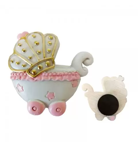 Magneti carrozzina rosa per bomboniere 1240055 12 pz.