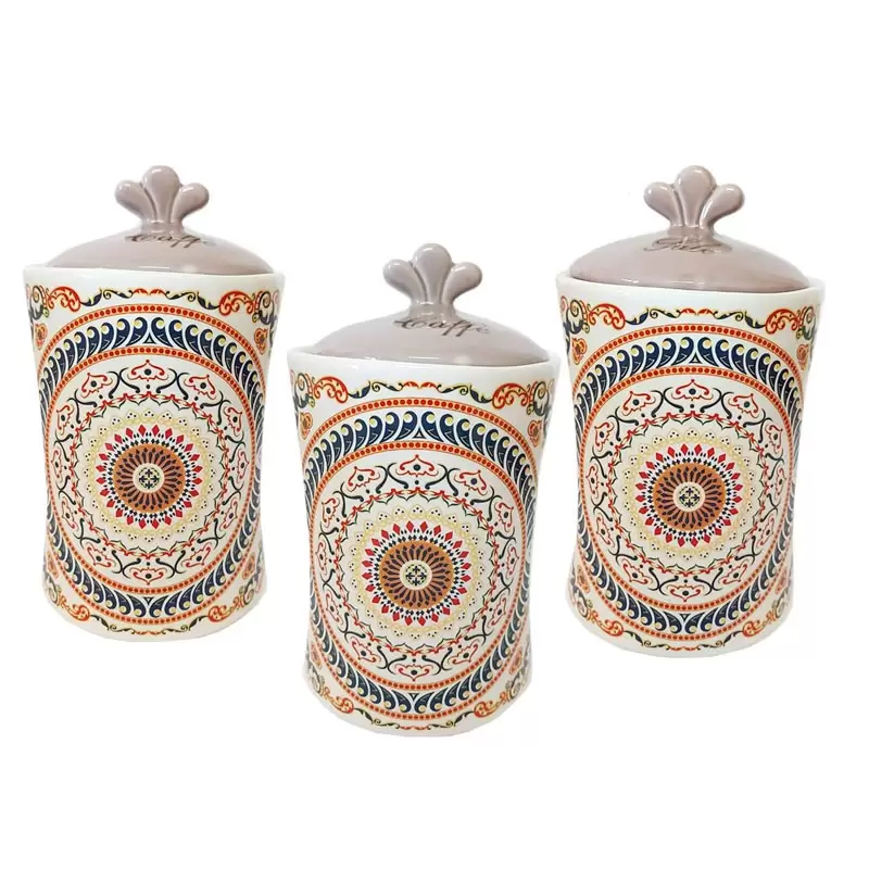 tris barattoli zucchero caffè sale in ceramica decorazione maioliche greca 82057