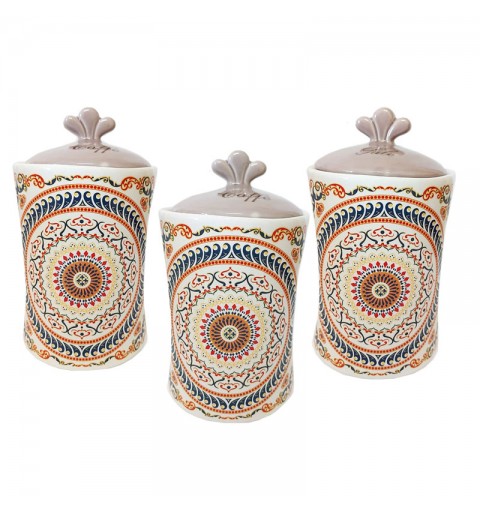 tris barattoli zucchero caffè sale in ceramica decorazione maioliche greca 82057