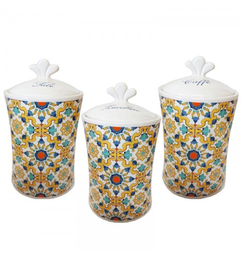 tris barattoli zucchero caffè sale in ceramica decorazione maioliche ravello 82067