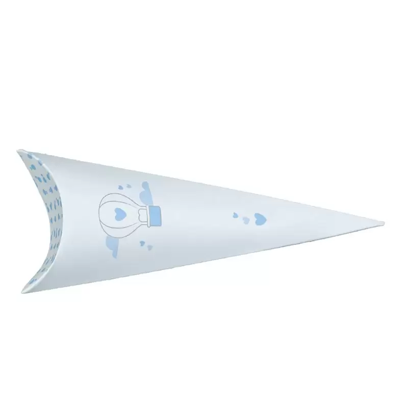 Cono in carta per bomboniera battesimo / nascita con mongolfiera celeste 190 mm 17812