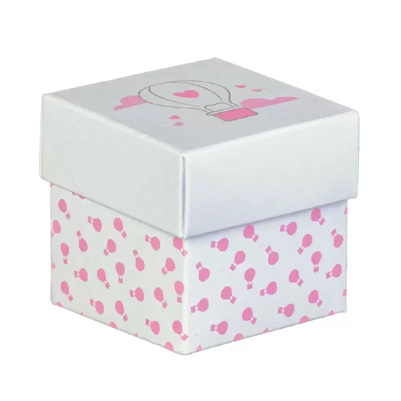 scatolina per bomboniera battesimo / nascita con mongolfiera rosa 50 mm 17823