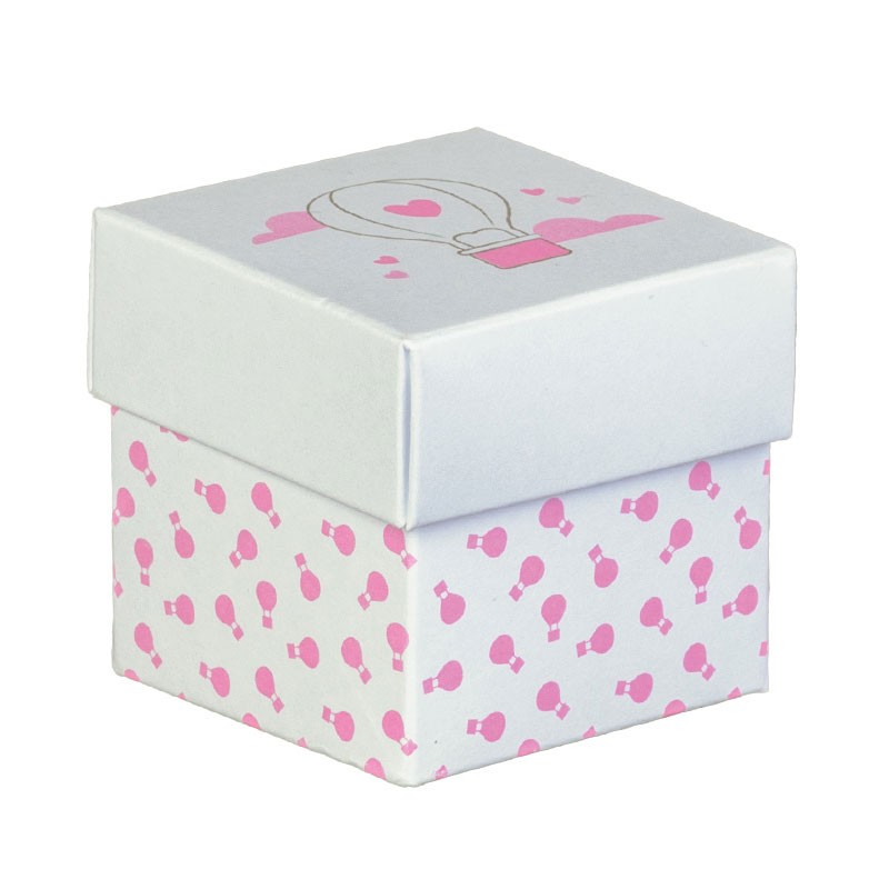 scatolina per bomboniera battesimo / nascita con mongolfiera rosa 50 mm 17823