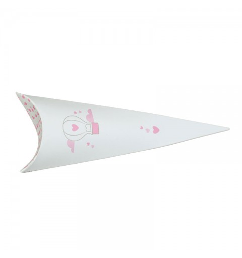 Cono in carta per bomboniera battesimo / nascita con mongolfiera rosa 190 mm