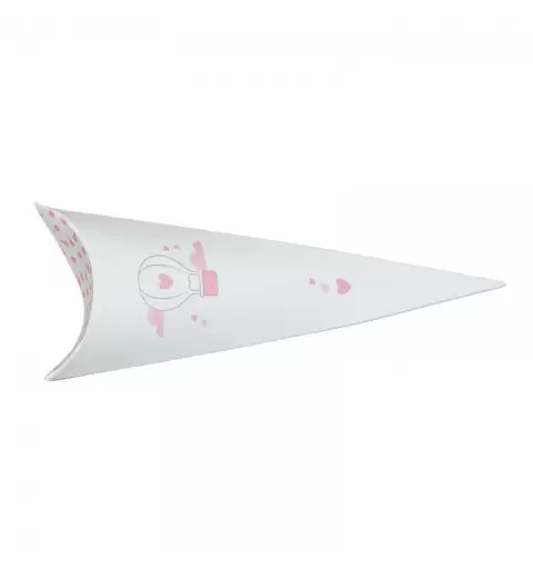 Cono in carta per bomboniera battesimo / nascita con mongolfiera rosa 190 mm