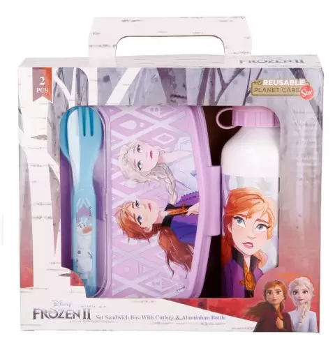 set 4 pz. Bottiglia in Alluminio da 400 ml vaschetta Posate Frozen II 51063