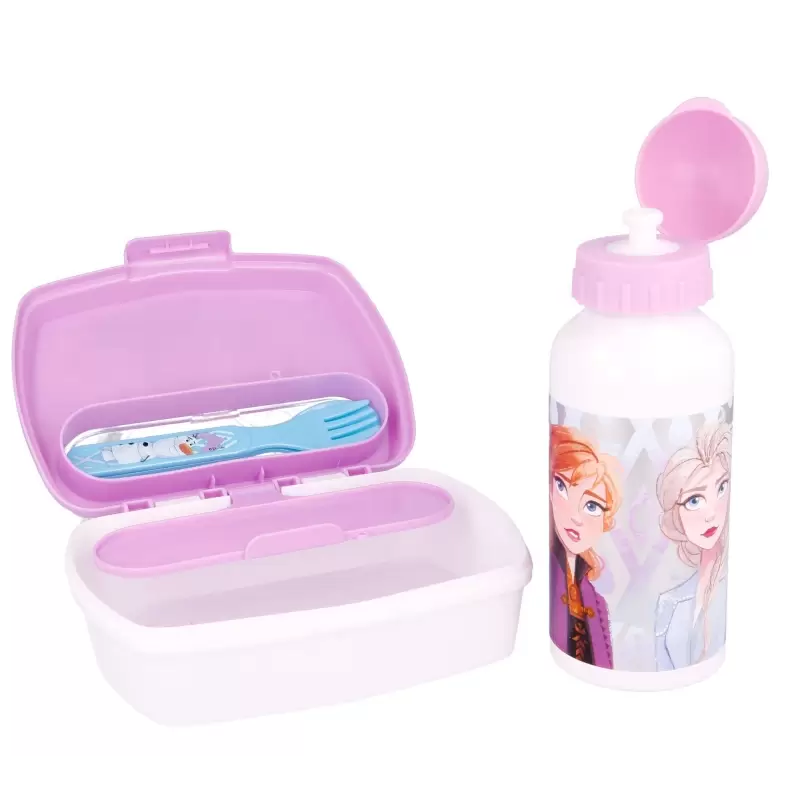 set 4 pz. Bottiglia in Alluminio da 400 ml vaschetta Posate Frozen II 51063