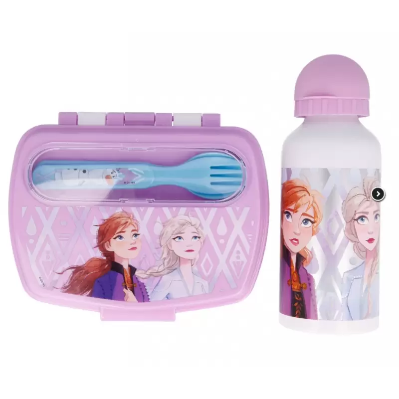 set 4 pz. Bottiglia in Alluminio da 400 ml vaschetta Posate Frozen II 51063