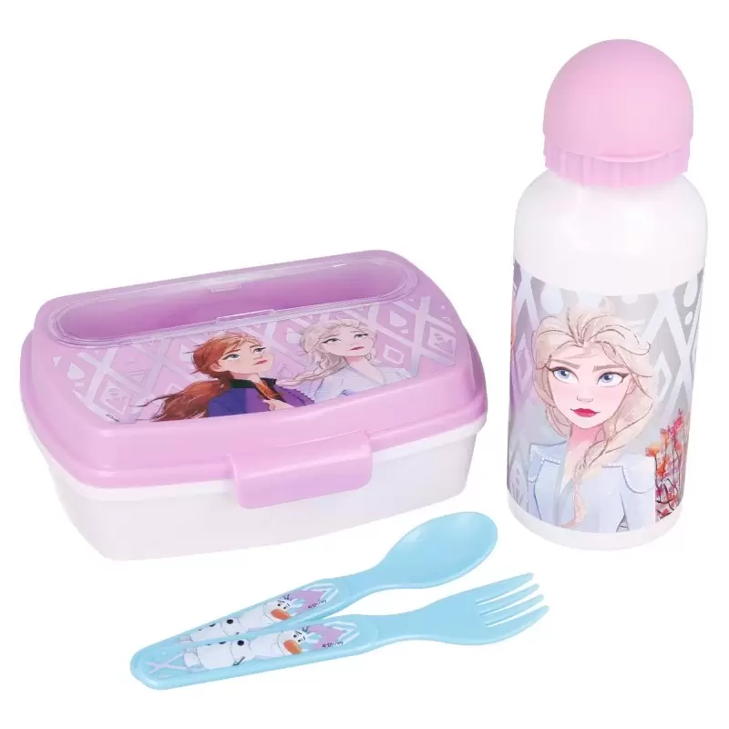 set 4 pz. Bottiglia in Alluminio da 400 ml vaschetta Posate Frozen II 51063