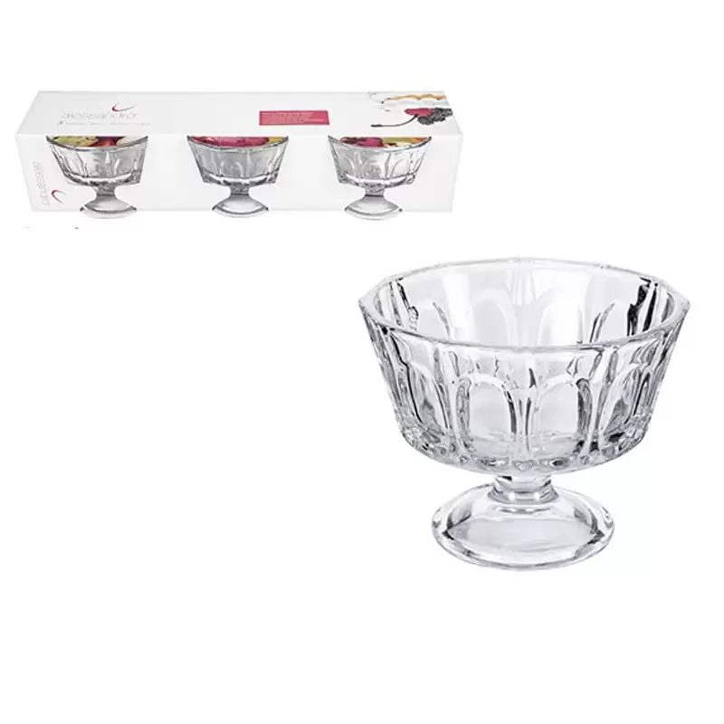 set 3 bicchieri in vetro per gelato praga 10.8x10.8x8 cm 105632
