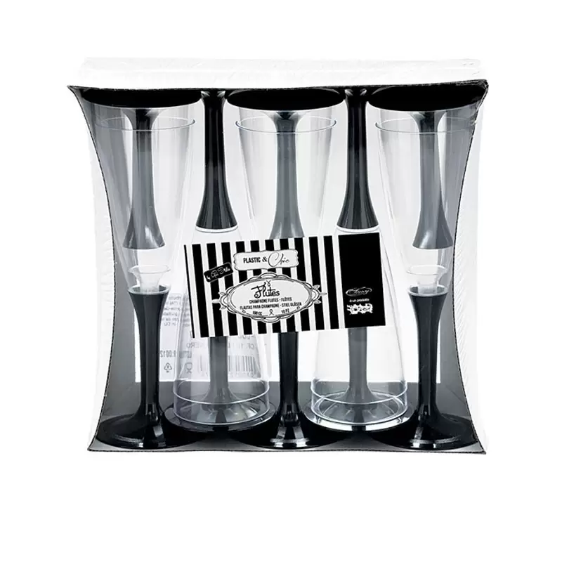 Bicchieri Flutes di Plastica base nera 100 mL 10 pz. 60567
