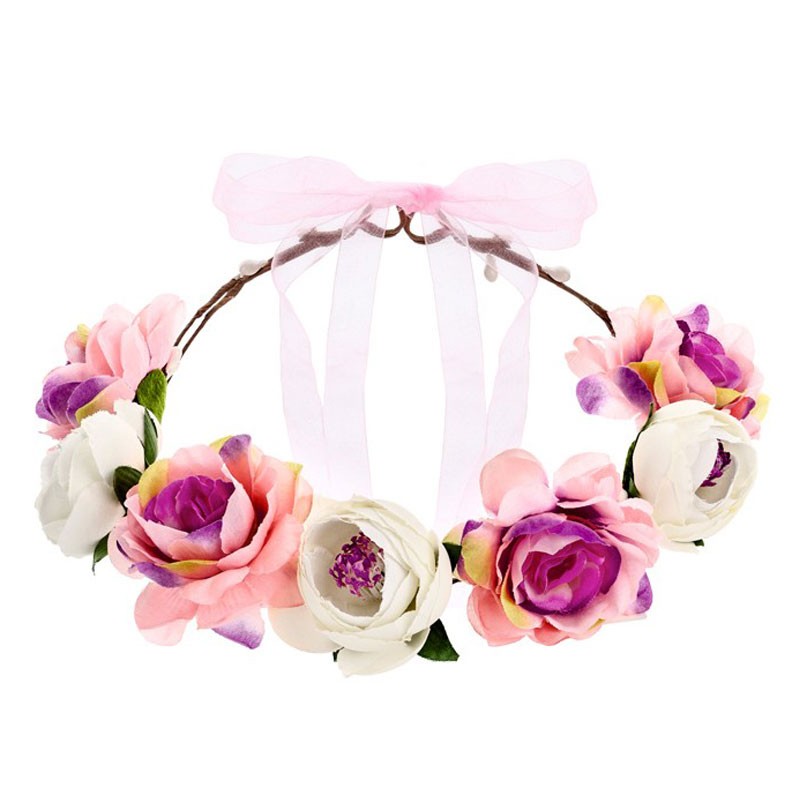 Corona di fiori 17 cm bianco e rosa