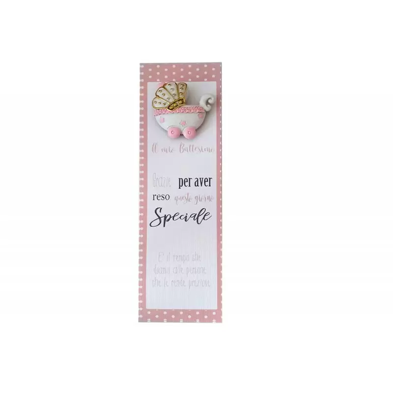 SEGNAPOSTO BATTESIMO ROSA CON CARROZZINE - 12 PZ