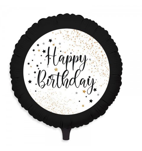 Palloncino foil tondo happy birthday nero oro bianco 45 cm 74612