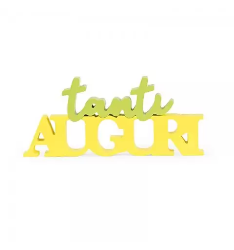 Scritta in legno tanti auguri giallo verde 355 x 155 mm 27677