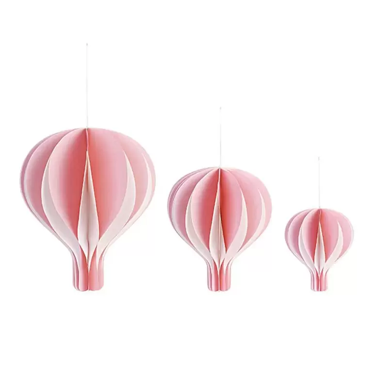 Set 3 mongolfiere rosa in carta da appendere  ø 150 x h 200 ø 330 x h 400 mm 28972