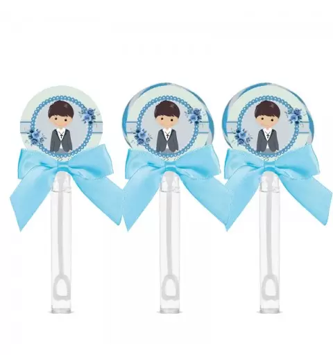 BOLLE DI SAPONE CUORE PRIMA COMUNIONE BAMBINO FLOREAL - 24 PZ
