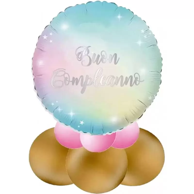 CENTROTAVOLA PALLONCINI BUON COMPLEANNO IRIDESCENT SOFT RAINBOW