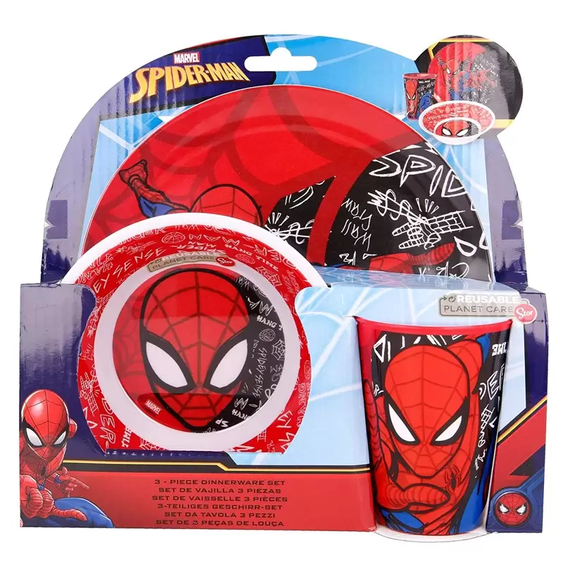 Set 3 Pezzi Piatto, Ciotola e Bicchiere 260 ml Spiderman 51390