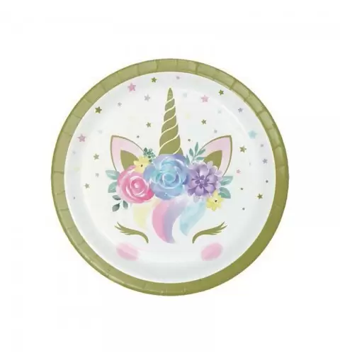 Piatto dessert 18 cm Unicorno Baby 8 pz 343833