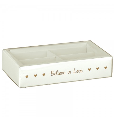 Scatolina con inserto separatore confetti bianco / oro believe in love 17354 145 x 75 x 45 mm