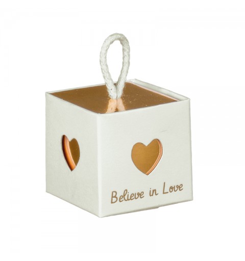 Scatolina in cartoncino bianco / oro believe in love 17352 5 x 5 x 5 cm