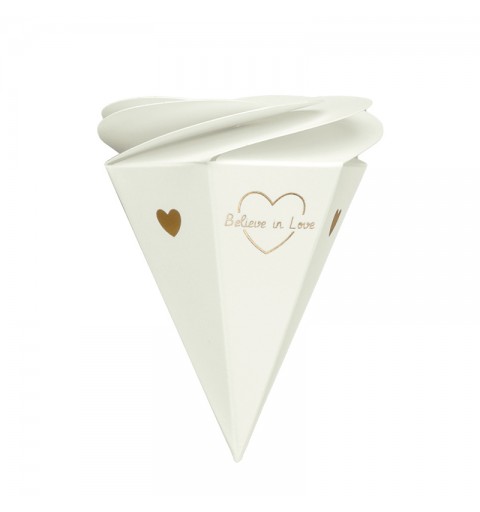 Scatolina in cartoncino bianco cono believe in love 17353  8 cm