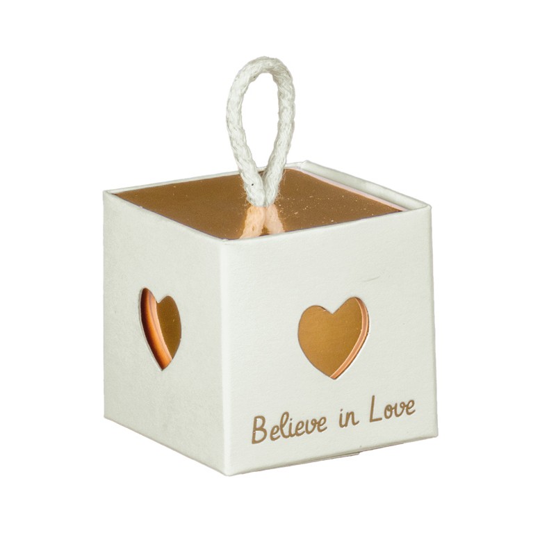 Scatolina in cartoncino bianco / oro believe in love 17352 5 x 5 x 5 cm