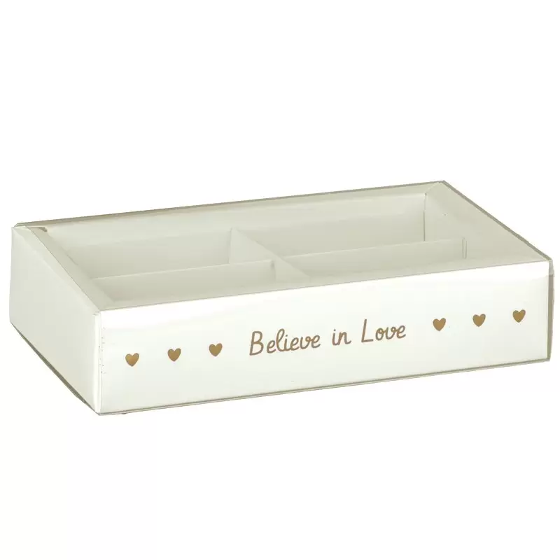 Scatolina con inserto separatore confetti bianco / oro believe in love 17354 145 x 75 x 45 mm