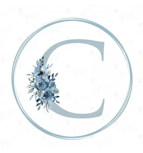 ADESIVO TONDO LETTERA C CELESTE FLORAL - 1 PZ