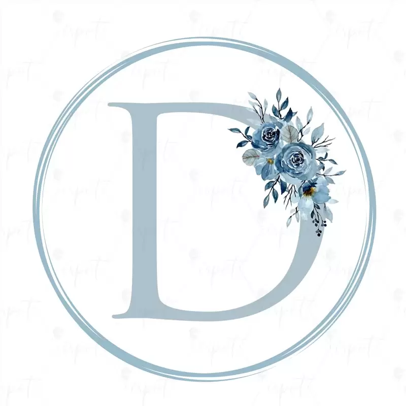ADESIVO TONDO LETTERA D CELESTE FLORAL - 1 PZ