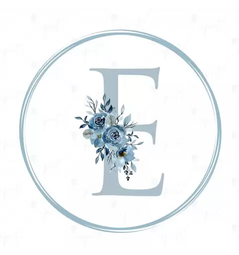 ADESIVO TONDO LETTERA E CELESTE FLORAL - 1 PZ