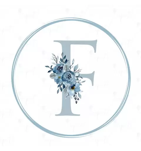 ADESIVO TONDO LETTERA F CELESTE FLORAL - 1 PZ