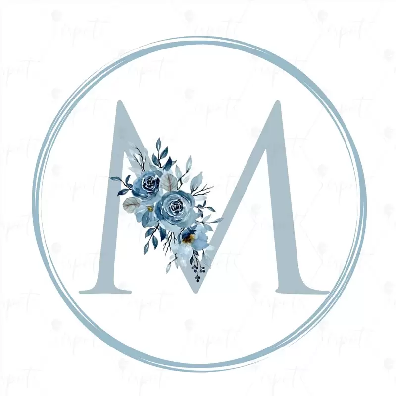ADESIVO TONDO LETTERA M CELESTE FLORAL - 1 PZ