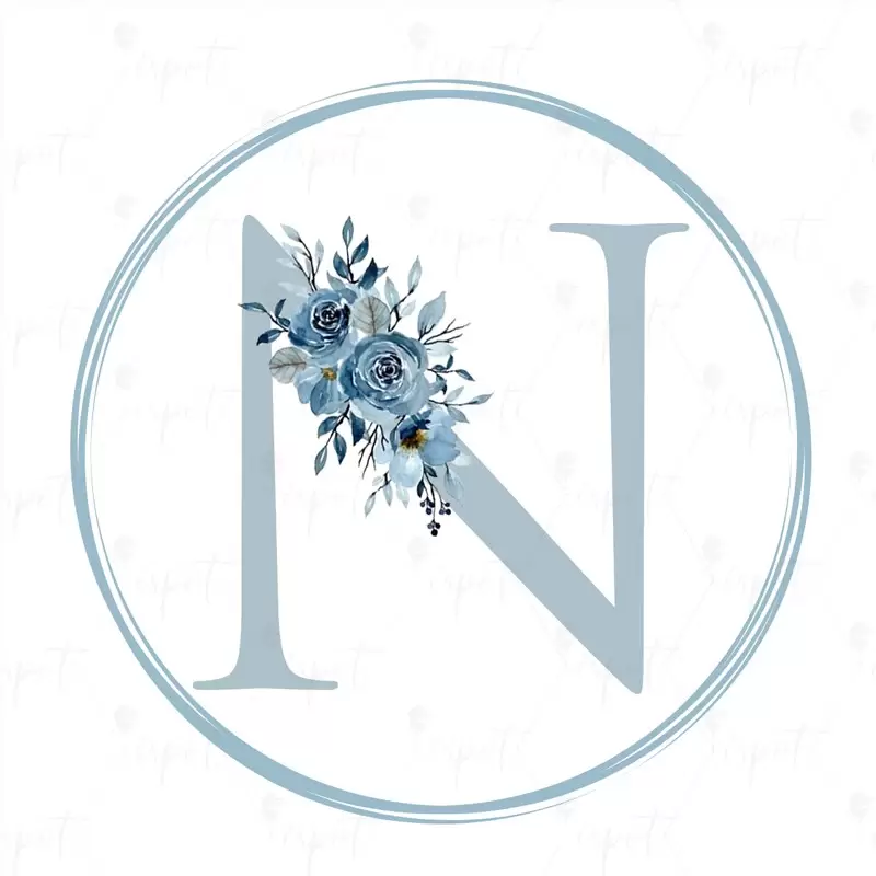 ADESIVO TONDO LETTERA N CELESTE FLORAL - 1 PZ