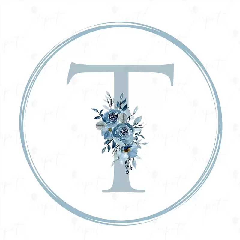 ADESIVO TONDO LETTERA T CELESTE FLORAL - 1 PZ