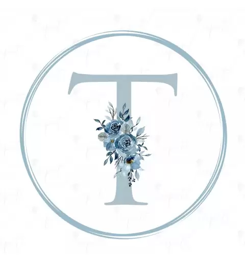 ADESIVO TONDO LETTERA T CELESTE FLORAL - 1 PZ