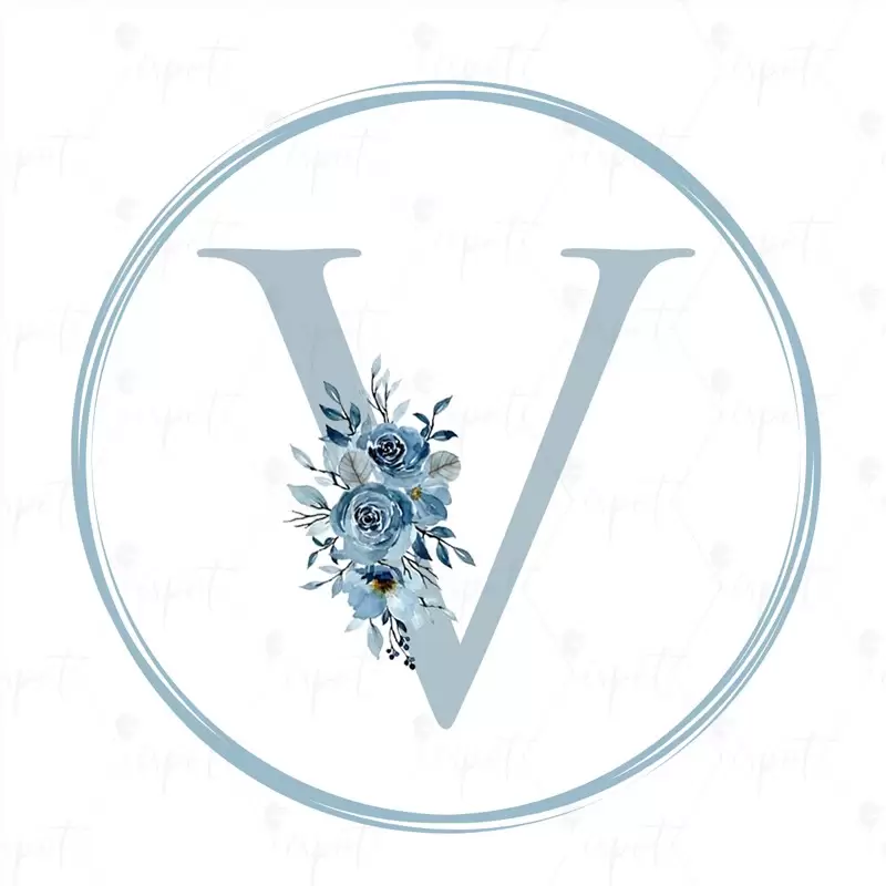ADESIVO TONDO LETTERA V CELESTE FLORAL - 1 PZ